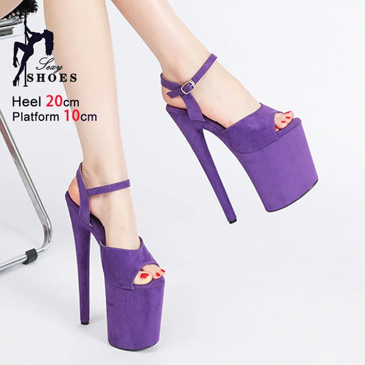 20CM/8Inch Pole Dance Shoes Women Suede Thick Platform Catwalk Show Modern Sandals Plus Size 44 Summer Nightclub Club High Heels