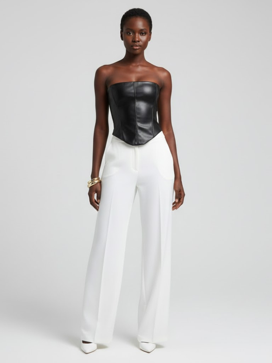 Black Vegan Leather Strapless Corset Top BOND: New Colección COUTURE in NOLITA - BYMANYC ® New York