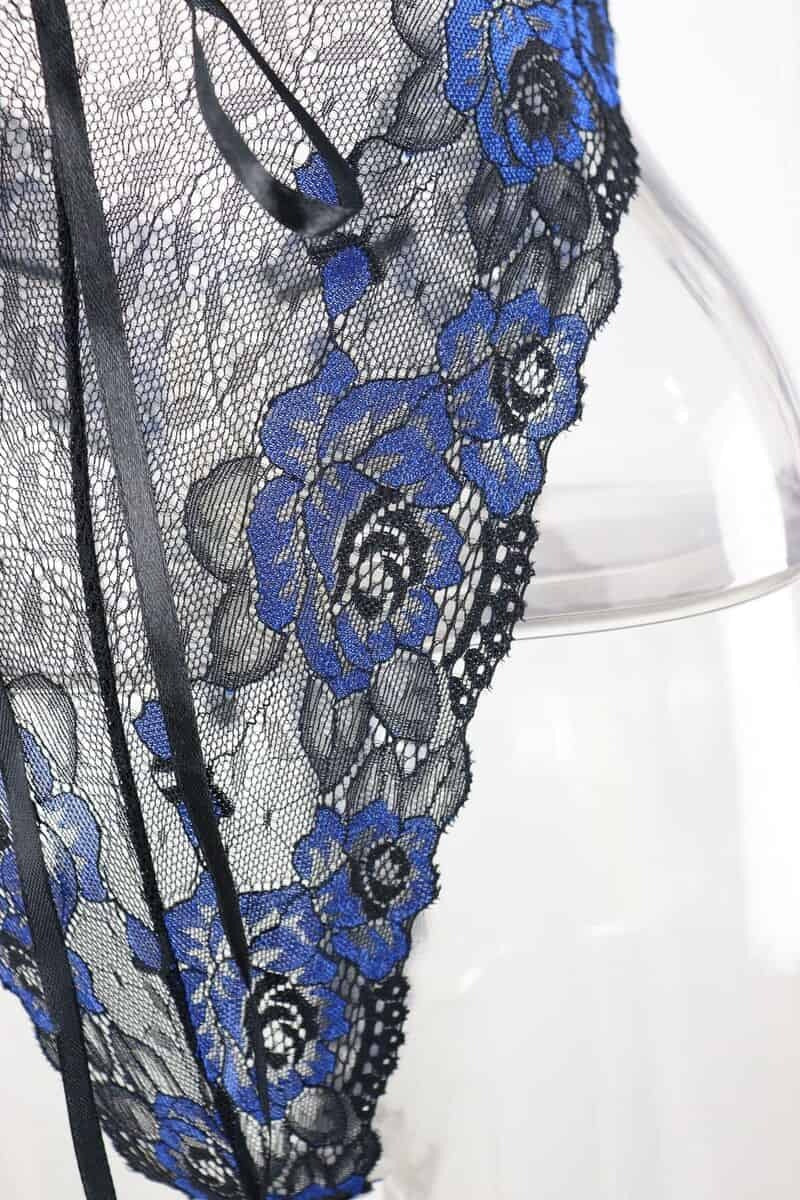 BlueMesh Collar Sexy Teddy Crotch Details