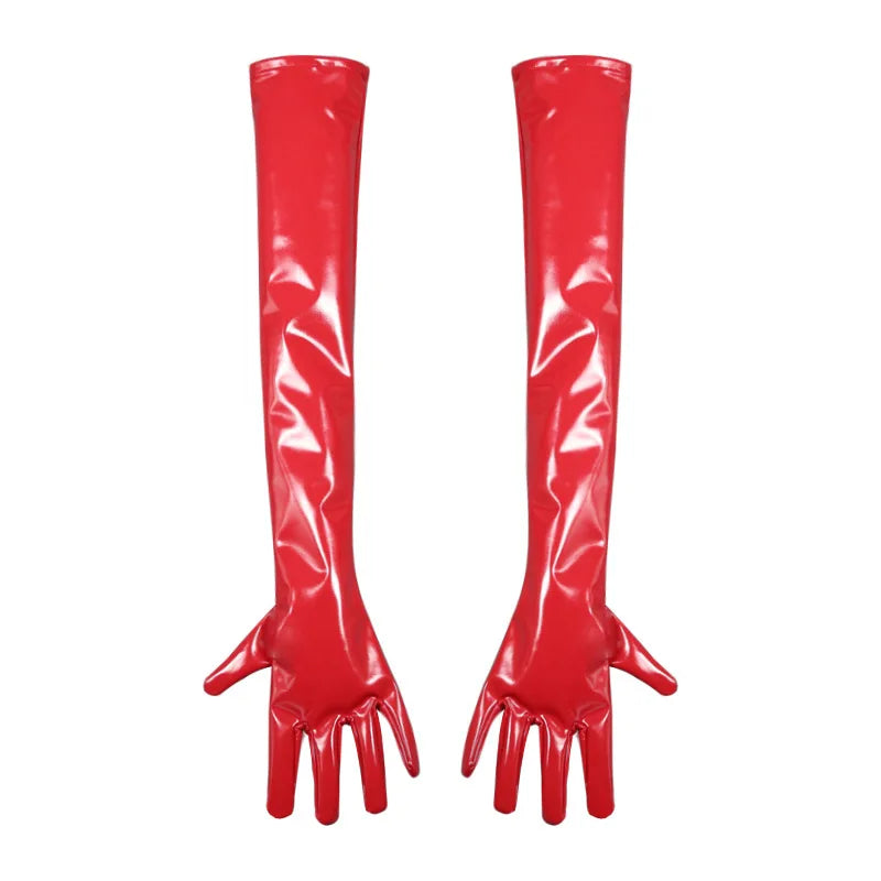 S-XXL Wet Look PVC Shiny Long Gloves Faux Latex Elastic PU Leather Fingers Guantes Tights Cosplay Mitten Luvas Eldiven Handschuh