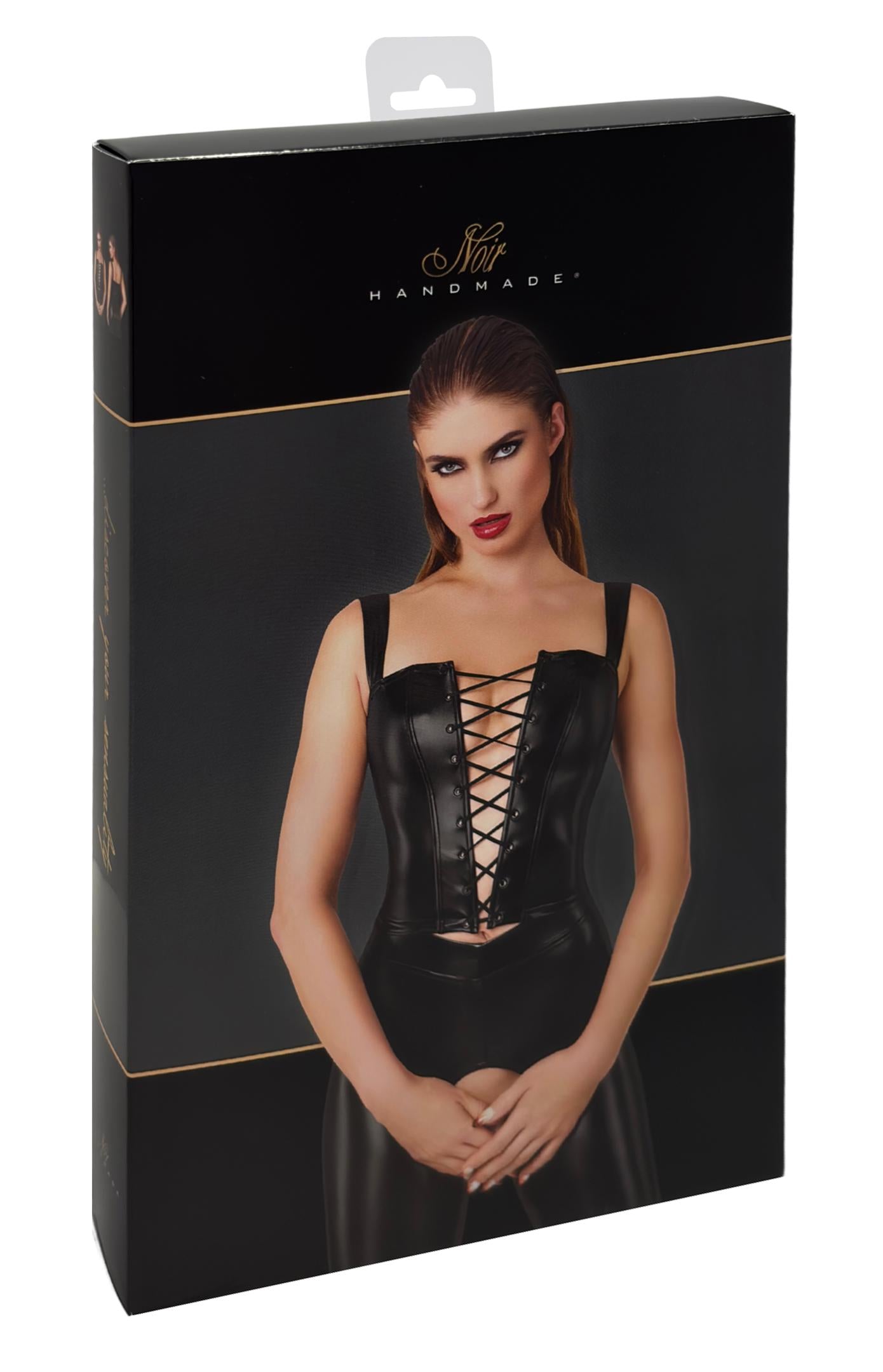 Black Wetlook Lace-Up Corset Top – Sculpting Statement FitShape your silhouette.