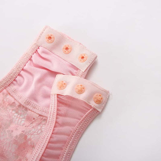 Pink Cute Sexy Lace Teddy Lingerie Set Crotch Details