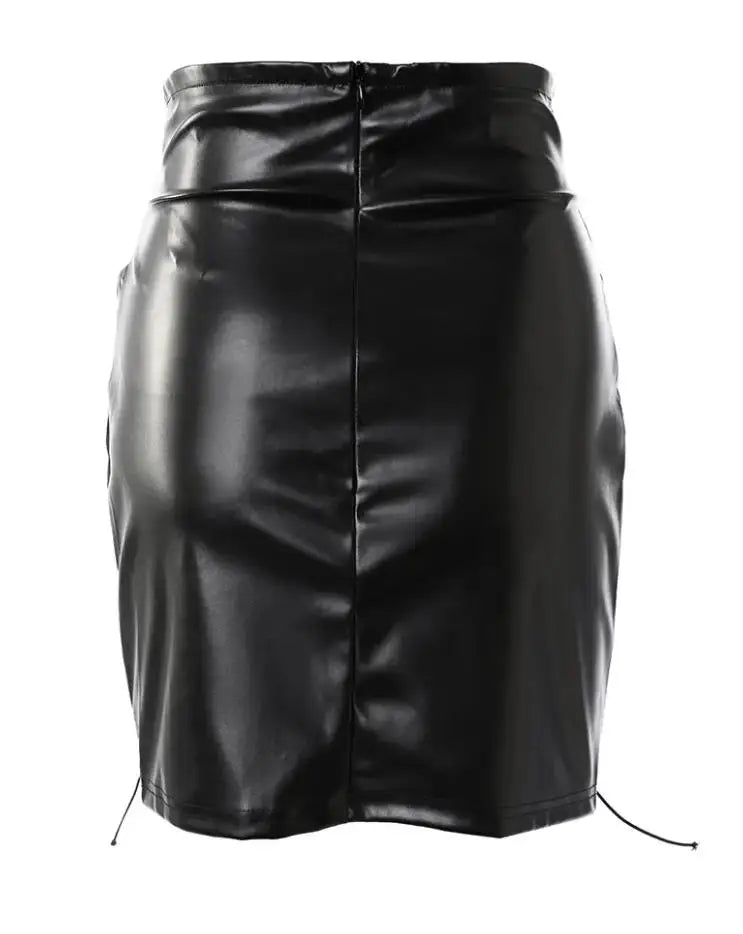 Women's Sexy Leather Skirt 2024 Summer New High Waist Pu Leather Mesh