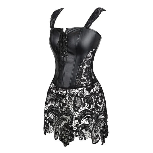 Steampunk Corset Dress Women Gothic Sexy Faux Leather Zipper Bustier