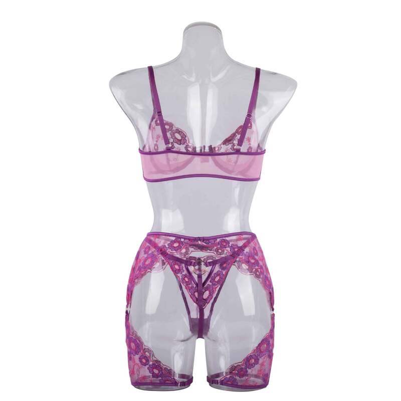 Sexy Transparent Three-Piece Underwear Set with Front Detachable-5
