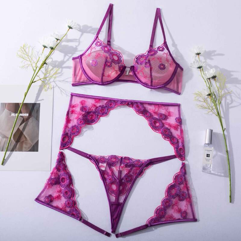 Sexy Transparent Three-Piece Underwear Set with Front Detachable-6