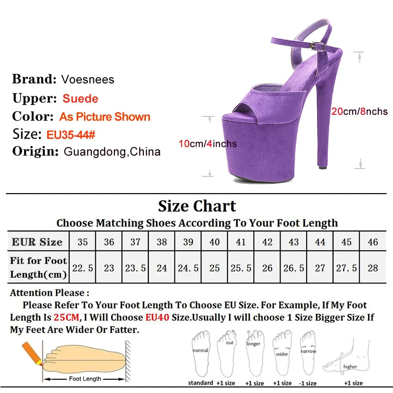 20CM/8Inch Pole Dance Shoes Women Suede Thick Platform Catwalk Show Modern Sandals Plus Size 44 Summer Nightclub Club High Heels