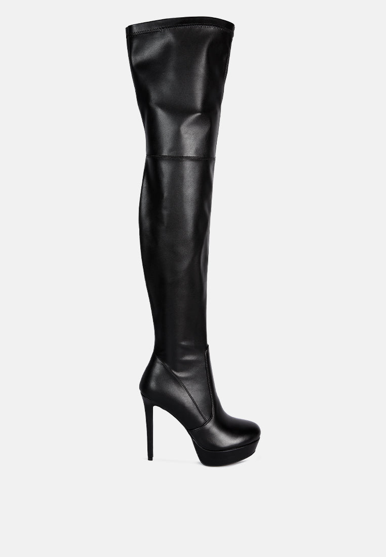 Faux Leather High Heeled Long Boots.