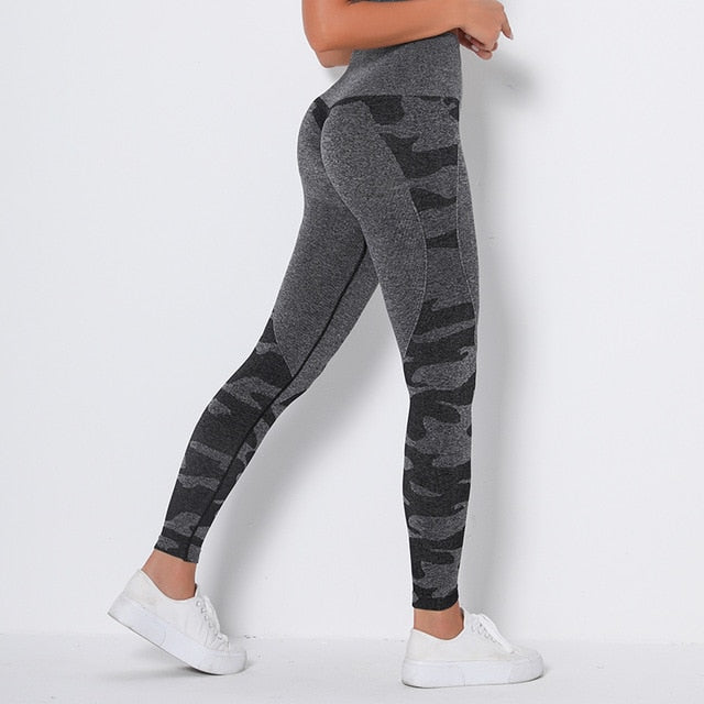 Running Yoga Pants Push Up Sports Leggings Camouflage Fitness Trousers High Waist Booty Tights Seamless Tummy Control Leggins