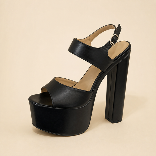 Black Buckle-Strap Platform Heels – 18cm