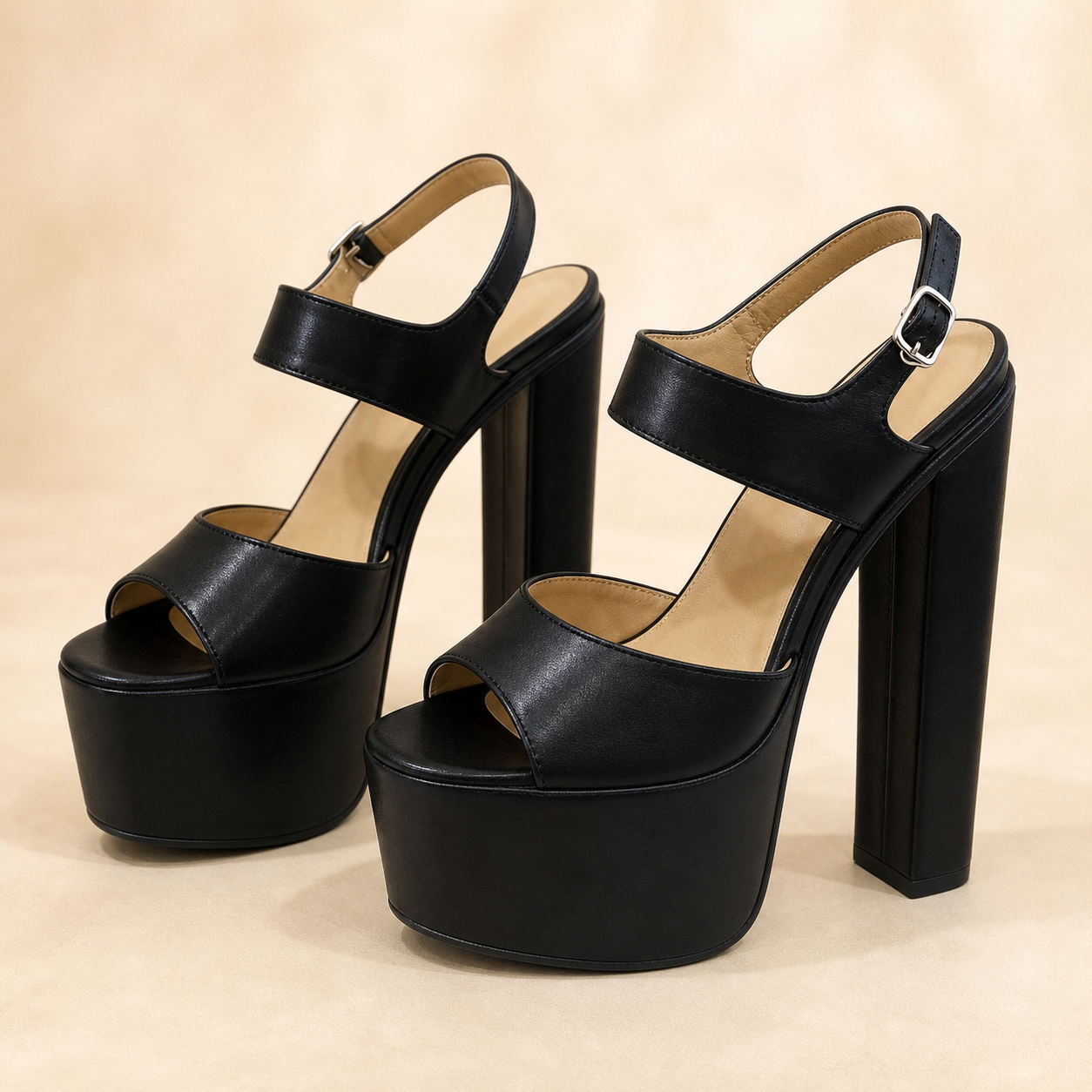 Black Buckle-Strap Platform Heels – 18cm