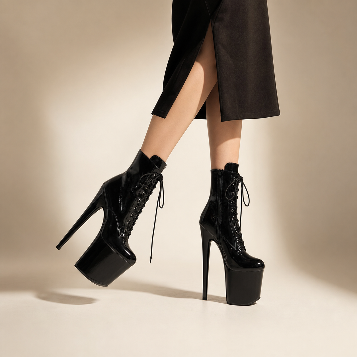 Black Platform Stiletto Ankle Boots – 20cm