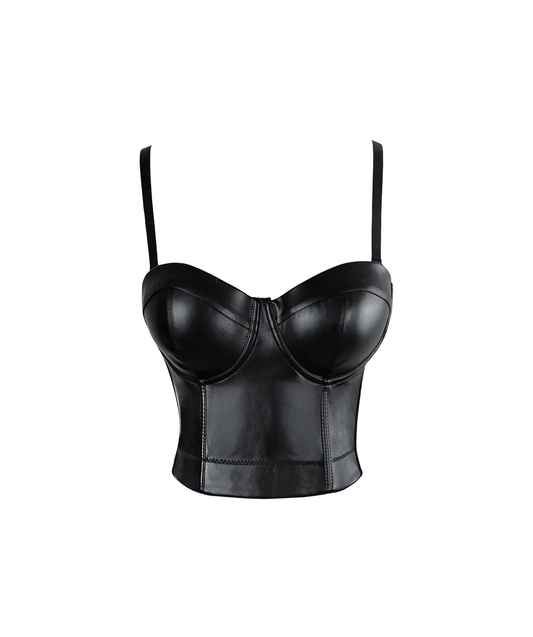 Wechery Women Leather Corset Top Crop Bustier Gothic Bra Push Up