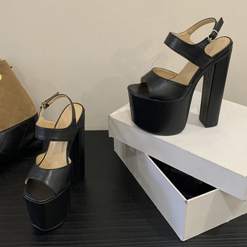 Fashion Women's Shoes Luxury Runway Buckle Strap Sexy 18CM Sandals Black Platform High Heels Party Club Stripper Pole Dance Shoe