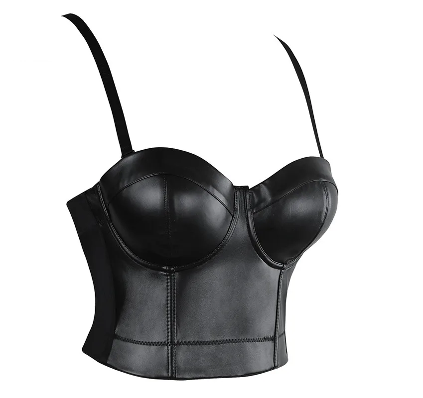 Wechery Women Leather Corset Top Crop Bustier Gothic Bra Push Up