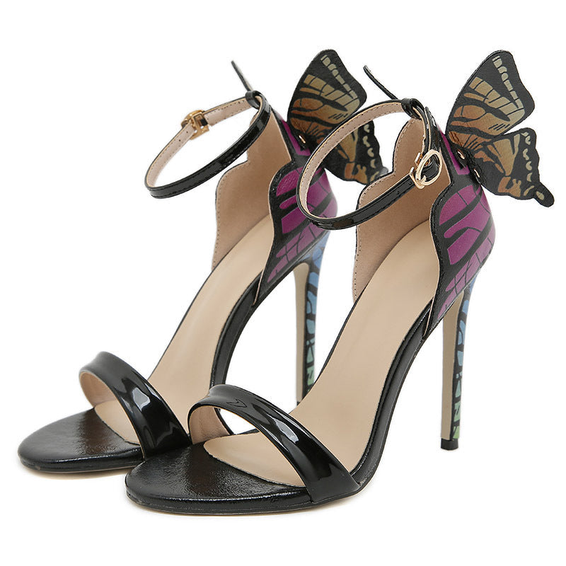 Butterfly High Heeled Sandals – Elegant PU Leather Heels-3
