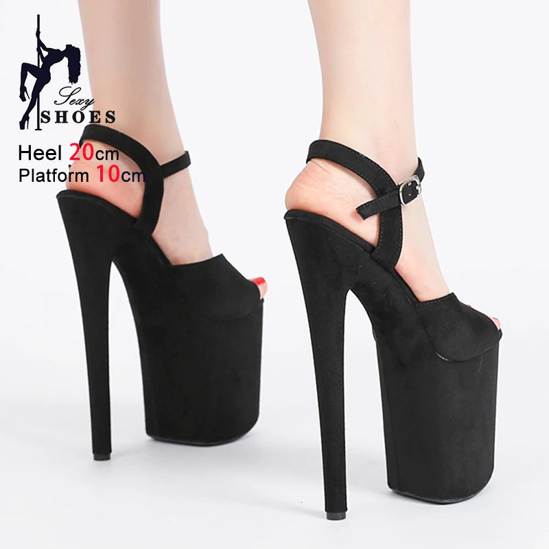 20CM/8Inch Pole Dance Shoes Women Suede Thick Platform Catwalk Show Modern Sandals Plus Size 44 Summer Nightclub Club High Heels