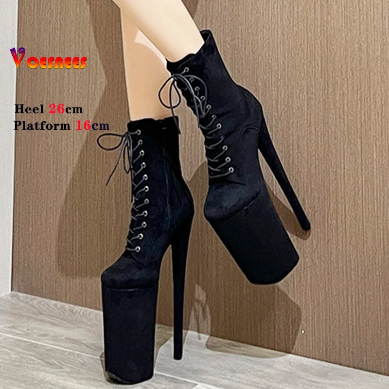 Sexy Extreme Super High Heel Women Boots Pole Dance 26cm 10inchs Nightclub Runway Show Model Shoes Women's Platform Suede Shoes