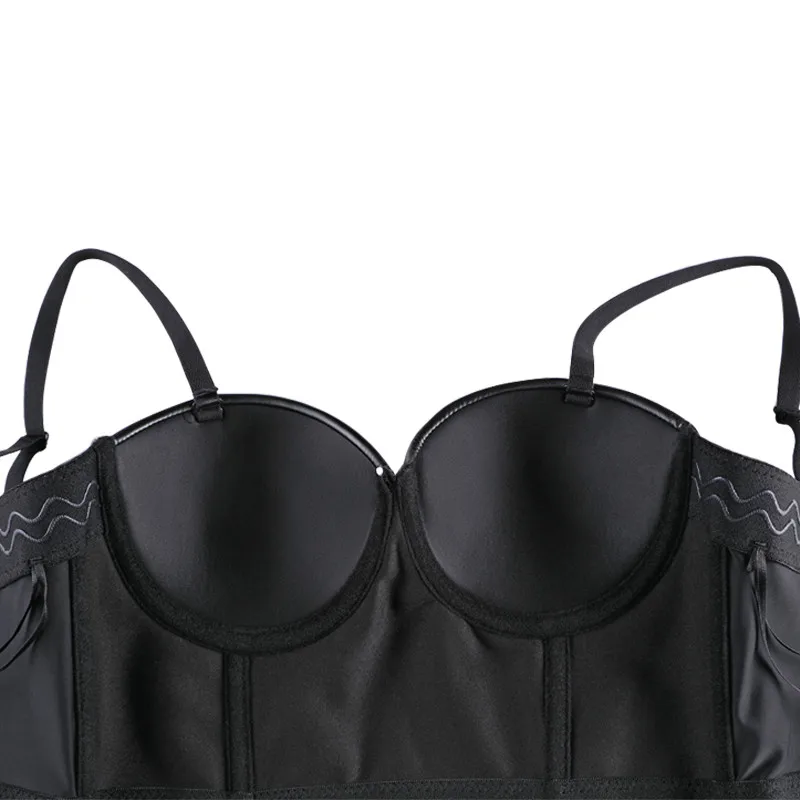 Wechery Women Leather Corset Top Crop Bustier Gothic Bra Push Up