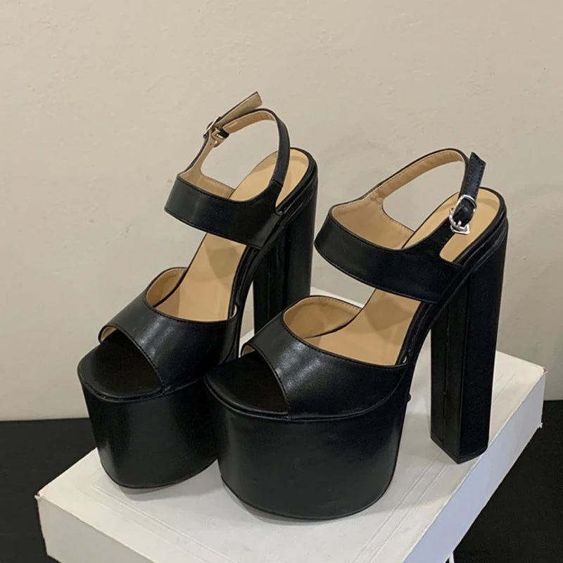 Fashion Women's Shoes Luxury Runway Buckle Strap Sexy 18CM Sandals Black Platform High Heels Party Club Stripper Pole Dance Shoe