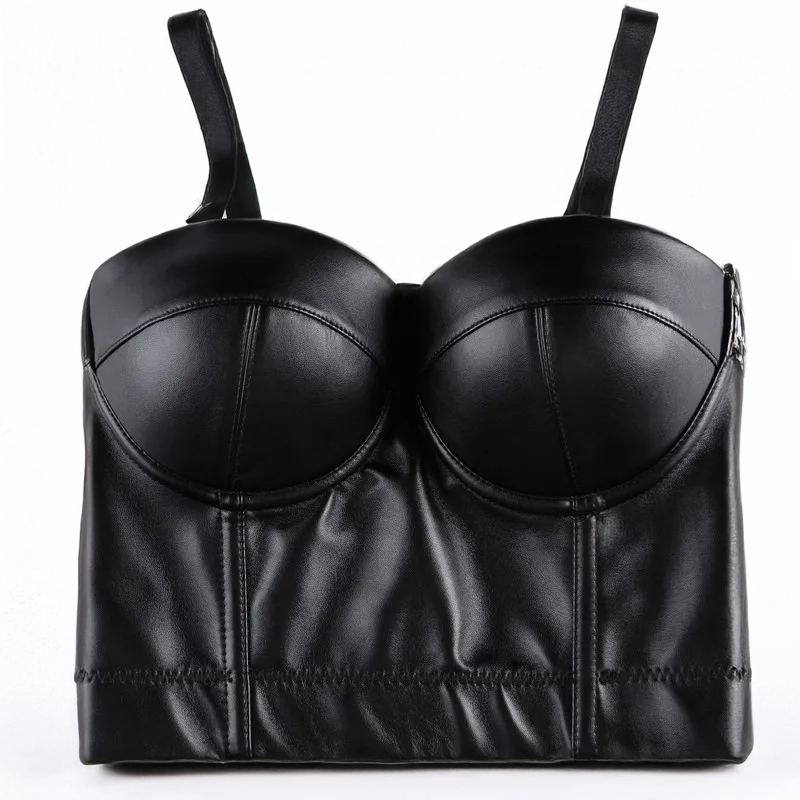 Wechery Women Leather Corset Top Crop Bustier Gothic Bra Push Up