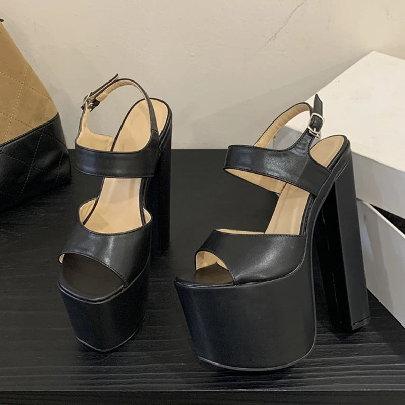 Fashion Women's Shoes Luxury Runway Buckle Strap Sexy 18CM Sandals Black Platform High Heels Party Club Stripper Pole Dance Shoe