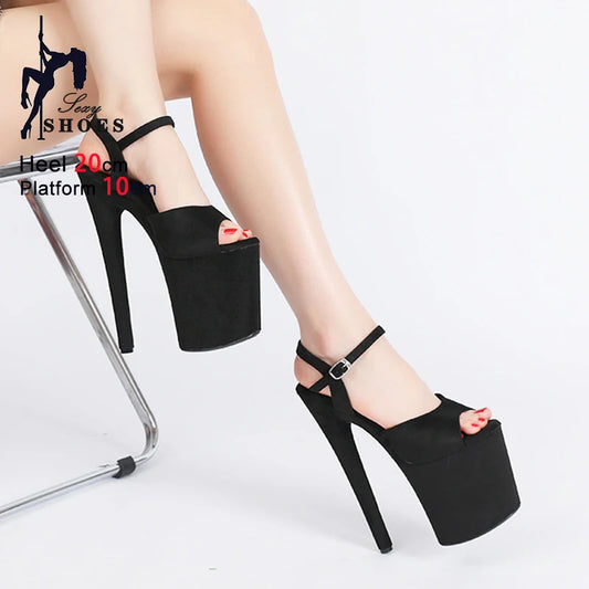 20CM/8Inch Pole Dance Shoes Women Suede Thick Platform Catwalk Show Modern Sandals Plus Size 44 Summer Nightclub Club High Heels