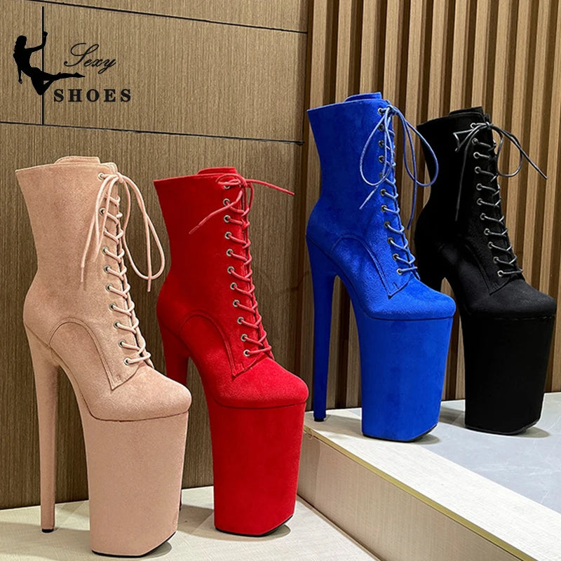 Sexy Extreme Super High Heel Women Boots Pole Dance 26cm 10inchs Nightclub Runway Show Model Shoes Women's Platform Suede Shoes