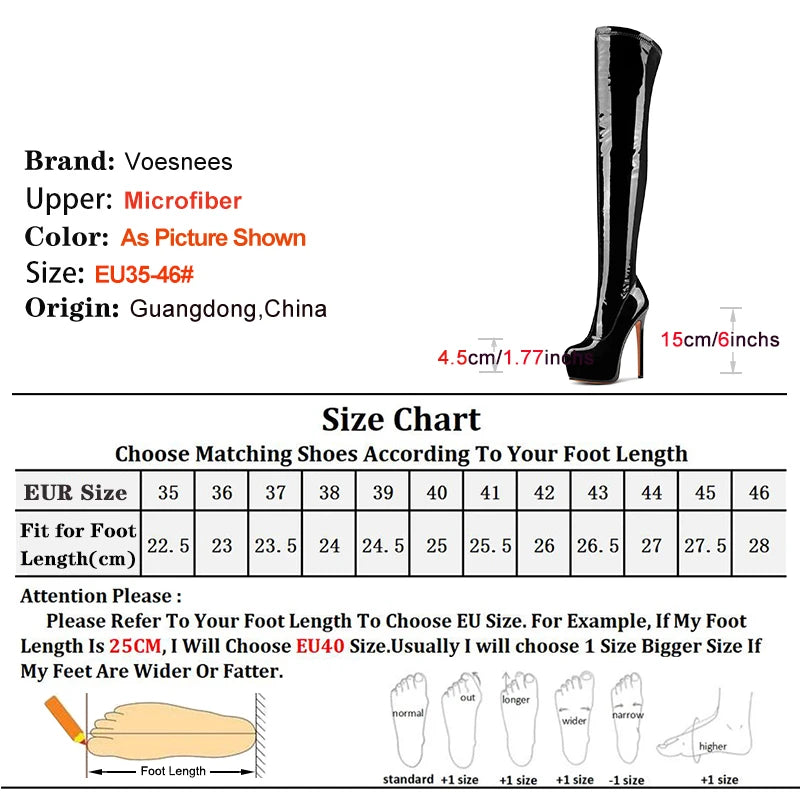 Thigh High Platform Boots – 15cm High Heel Over Knee Boots