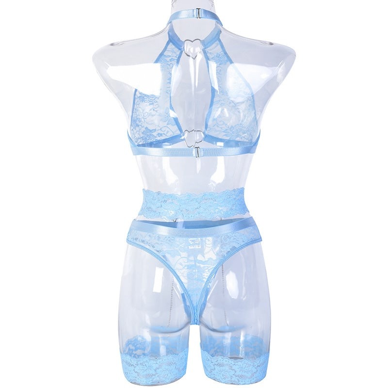 Chain Lace Fashion Girl Sexy Lingerie Set Back View