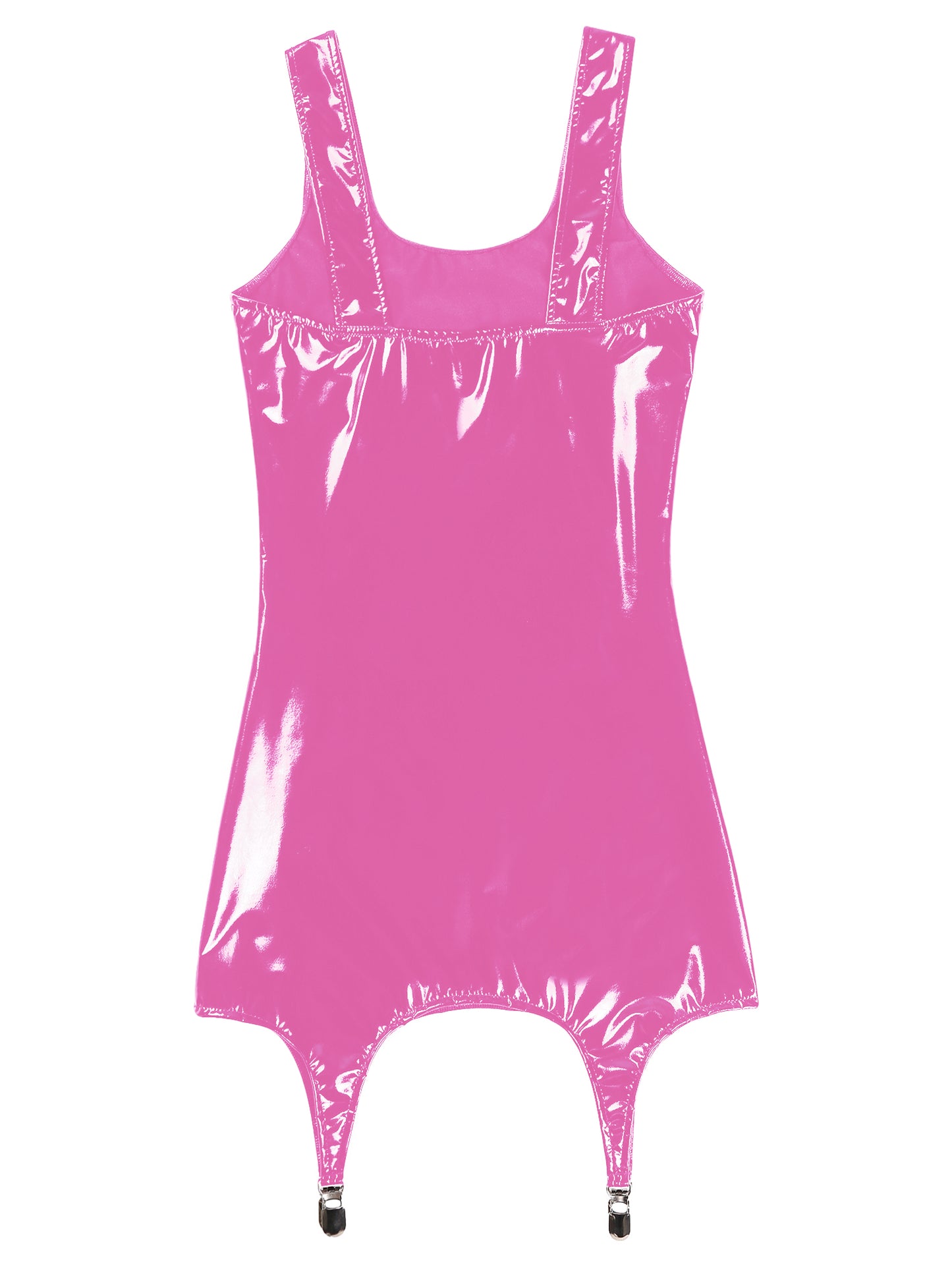 Womens Wet Look Patent Leather Latex Tank Dress Festival Wet Look Clubwear Nightclub Hips Bodycon Mini Dresses with Metal Clips