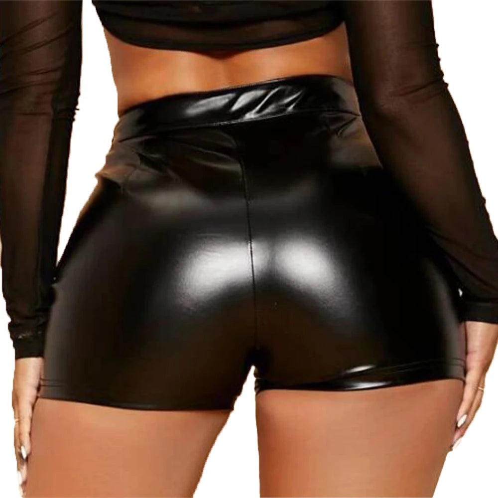 Women Wet Look Booty Shorts Patent Leather High Waist Mini Short Party