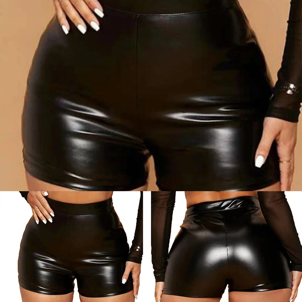 Women Wet Look Booty Shorts Patent Leather High Waist Mini Short Party