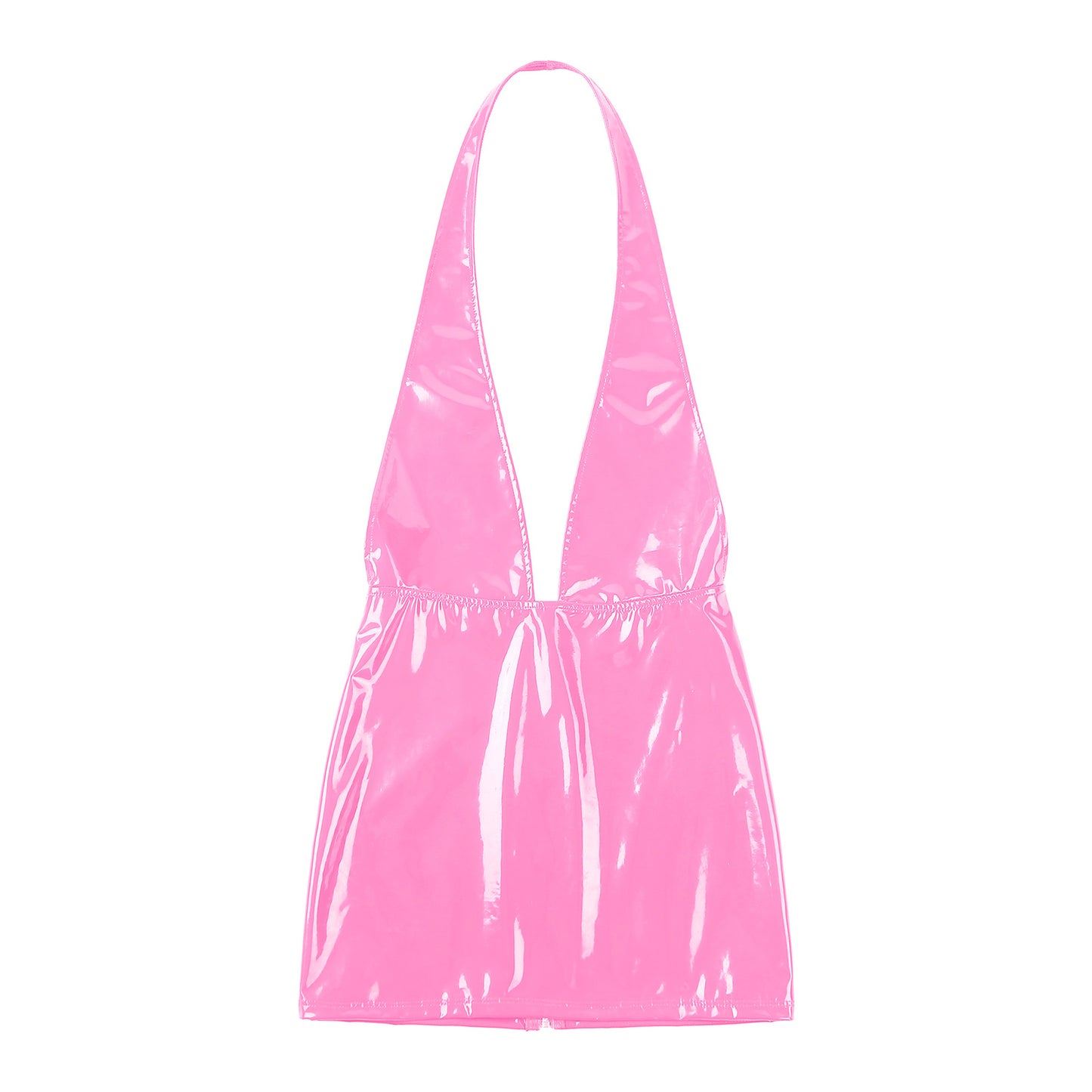 Women Sexy Deep V Backless Dress Wet Look Patent Leather Bodycon Minidress Nightclub Pole Dancing Costume Clubwear Nightwear