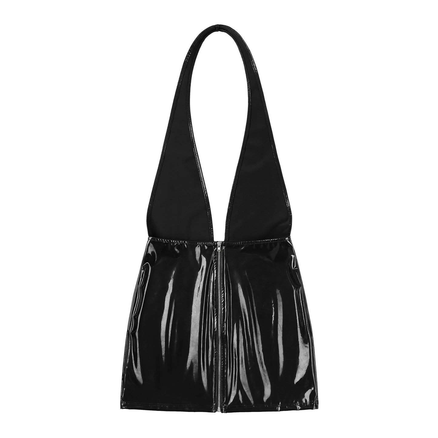 Women Sexy Deep V Backless Dress Wet Look Patent Leather Bodycon Minidress Nightclub Pole Dancing Costume Clubwear Nightwear