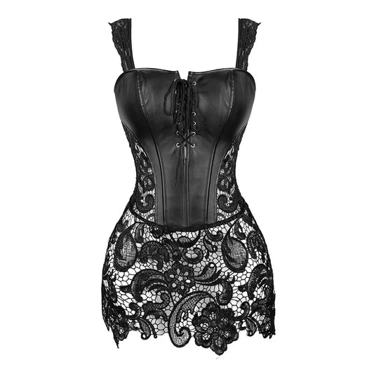 Steampunk Corset Dress Women Gothic Sexy Faux Leather Zipper Bustier