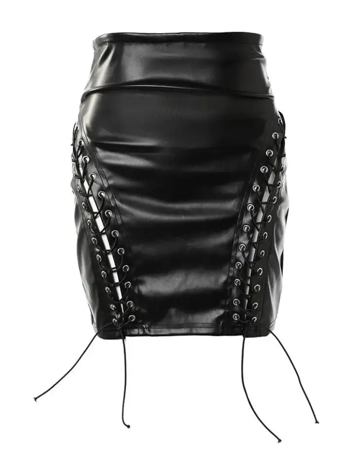 Women's Sexy Leather Skirt 2024 Summer New High Waist Pu Leather Mesh