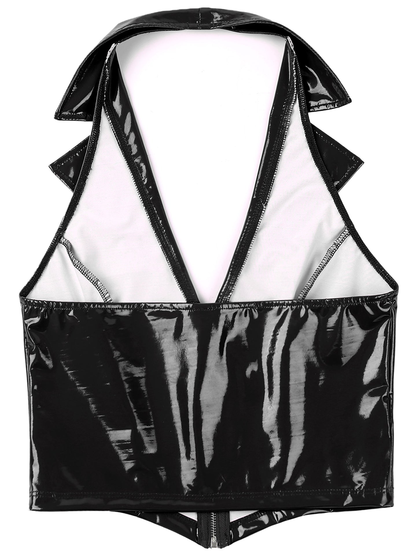Womens Wet Look Leather Deep V Neck Halter Backless Crop Tank Tops Sexy Camisole Vest for Club Party Festival Raves Clubwear