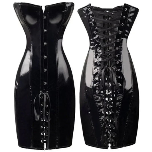 Halloween Gothic Sexy Latex Long Dress – Wetlook Off Shoulder Bodycon