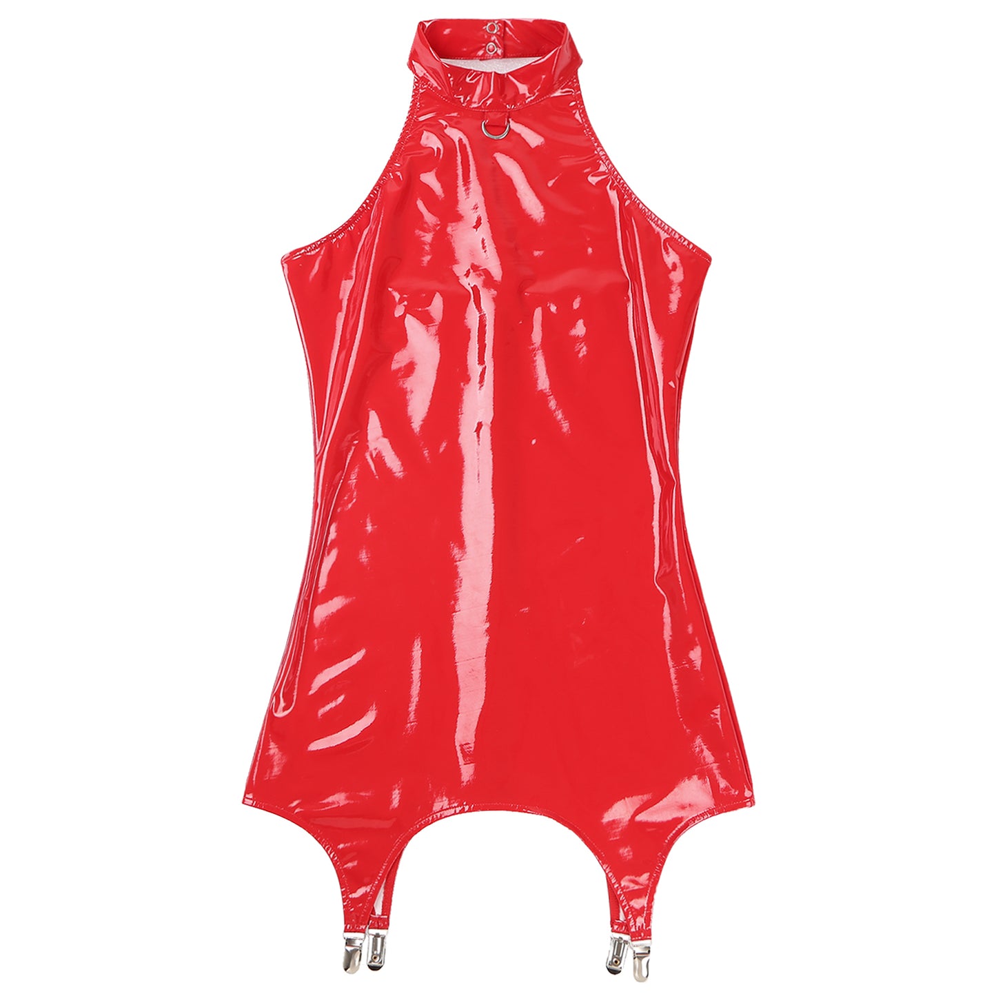 Womens Sexy Glossy Bodycon Dress Wet Look Patent Leather Dresses Halter Sleeveless Back Zipper Minidress Lingerie Party Clubwear