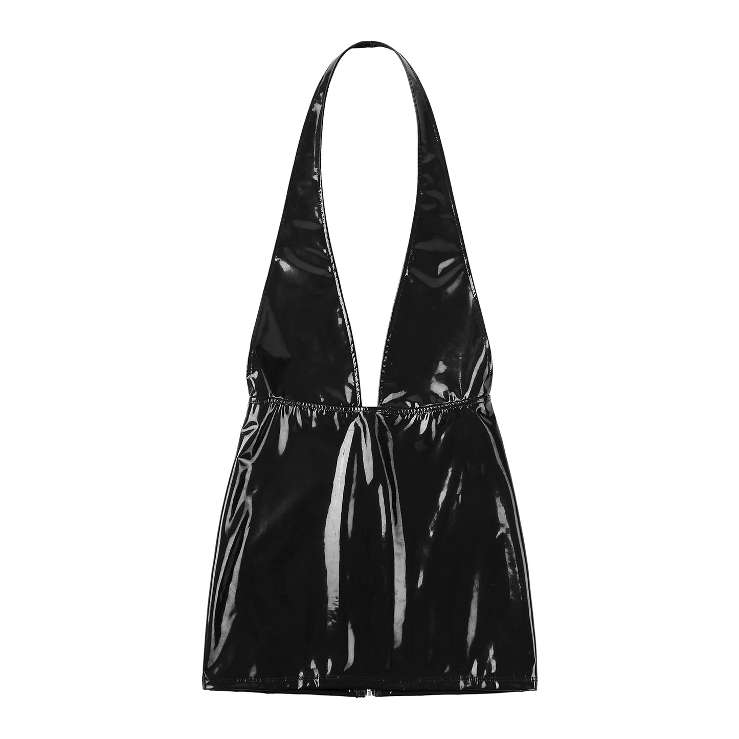 Women Sexy Deep V Backless Dress Wet Look Patent Leather Bodycon Minidress Nightclub Pole Dancing Costume Clubwear Nightwear