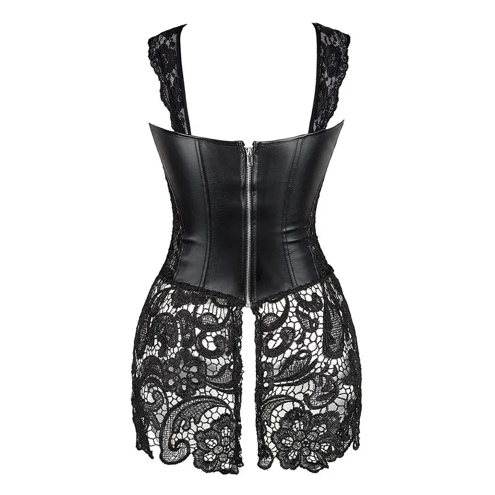 Steampunk Corset Dress Women Gothic Sexy Faux Leather Zipper Bustier