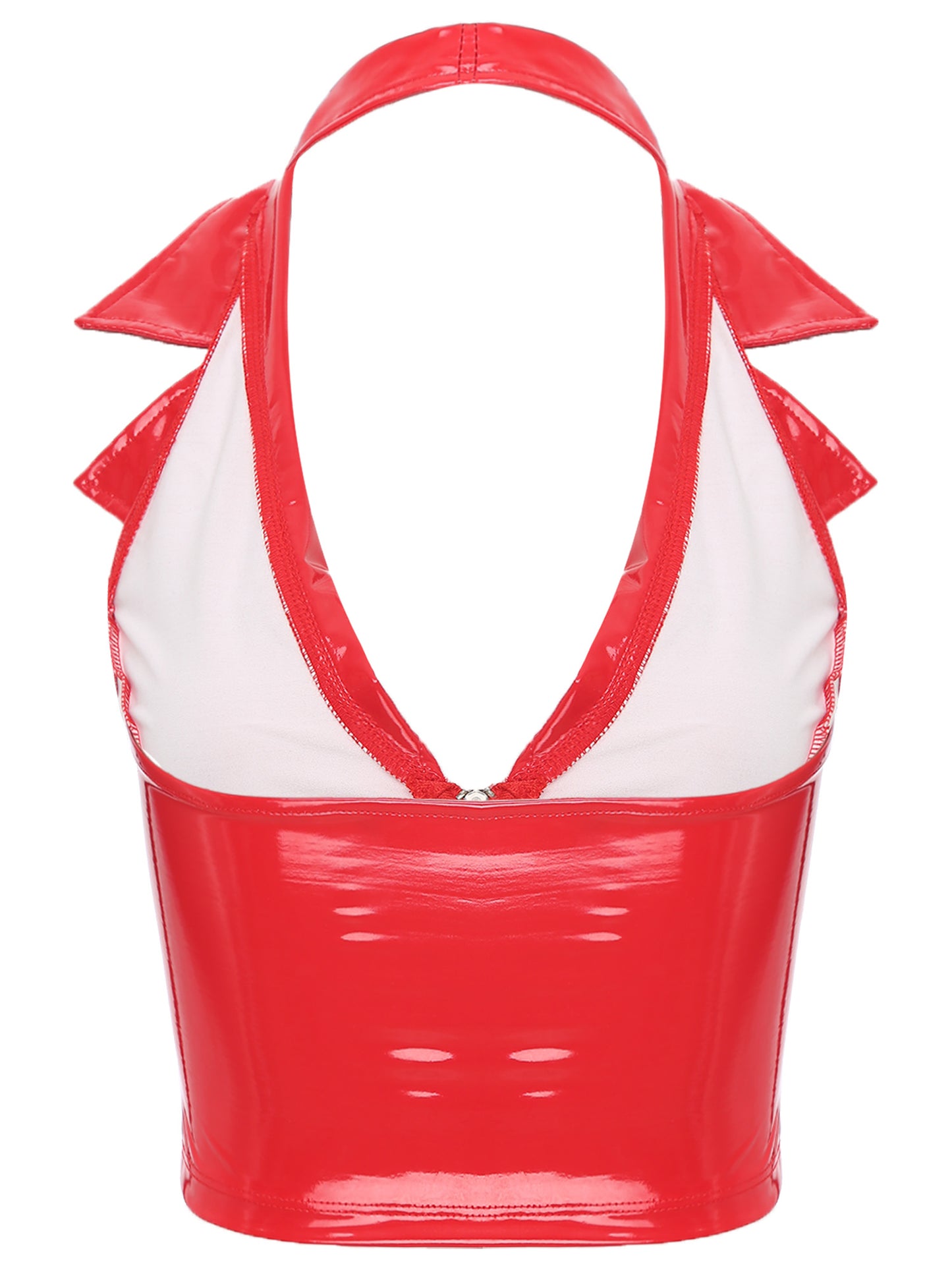 Womens Wet Look Leather Deep V Neck Halter Backless Crop Tank Tops Sexy Camisole Vest for Club Party Festival Raves Clubwear