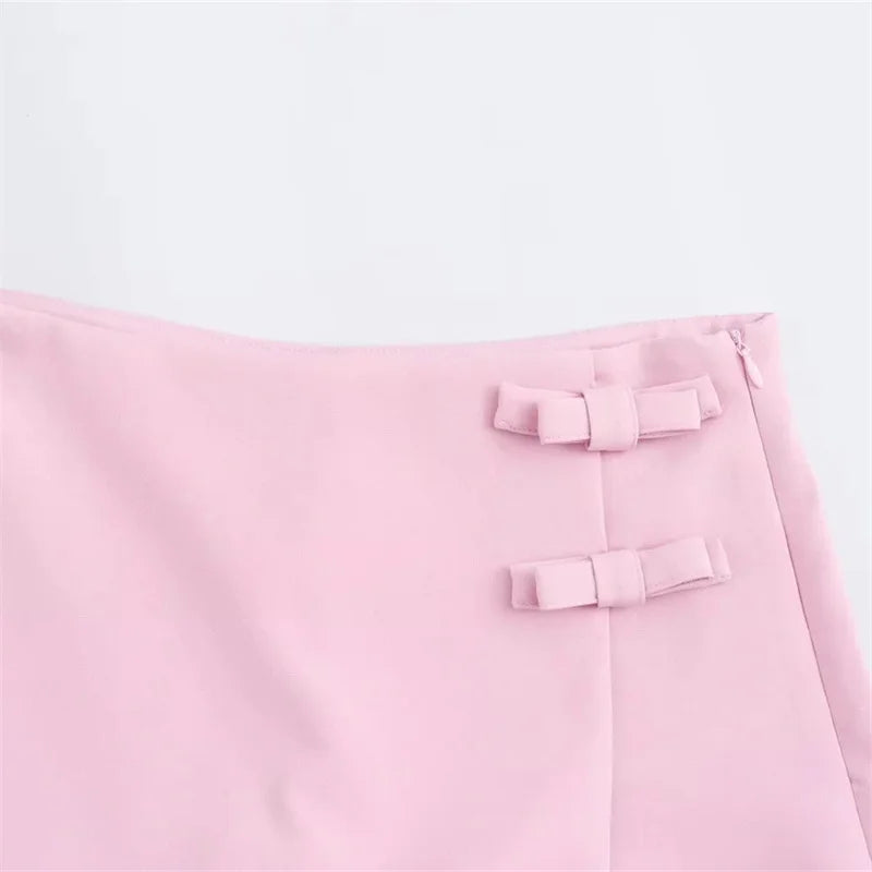 MUJER 2025 Pink White Mini Skirt Woman Fashion Bow Skort For Women