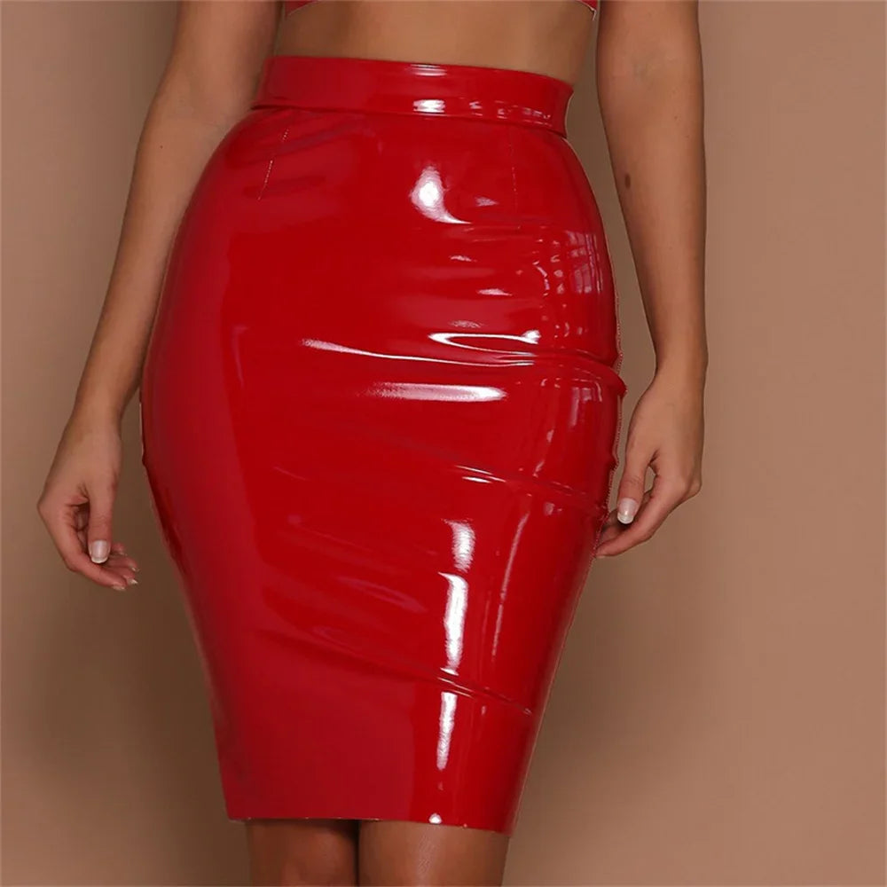 Latex Leather Mini Skirt Lady Office PVC Skinny Pencil Skirts Sexy High Waist Skirts Short Women Bodycon Clubwear Custom