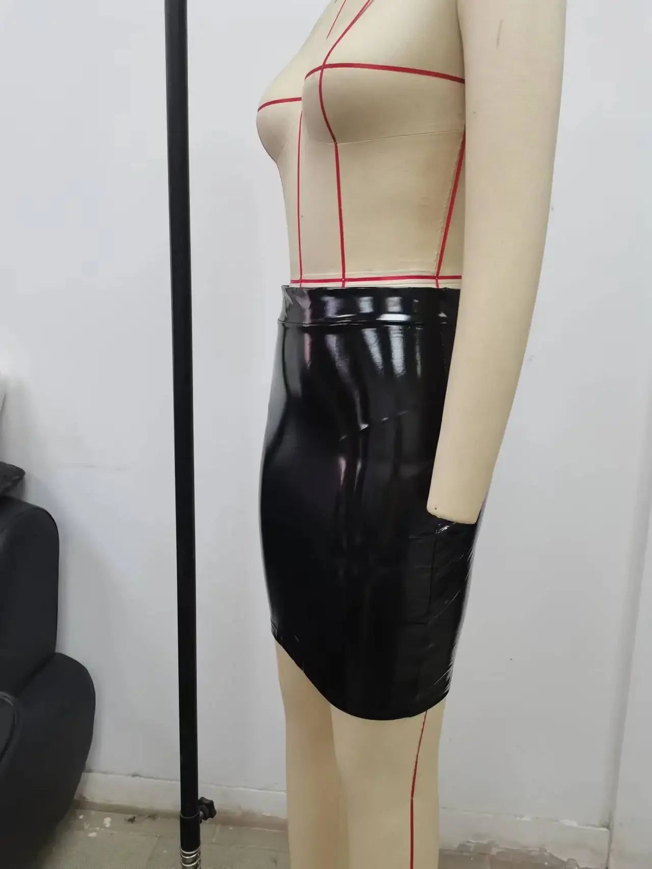 Latex Leather Mini Skirt Lady Office PVC Skinny Pencil Skirts Sexy High Waist Skirts Short Women Bodycon Clubwear Custom