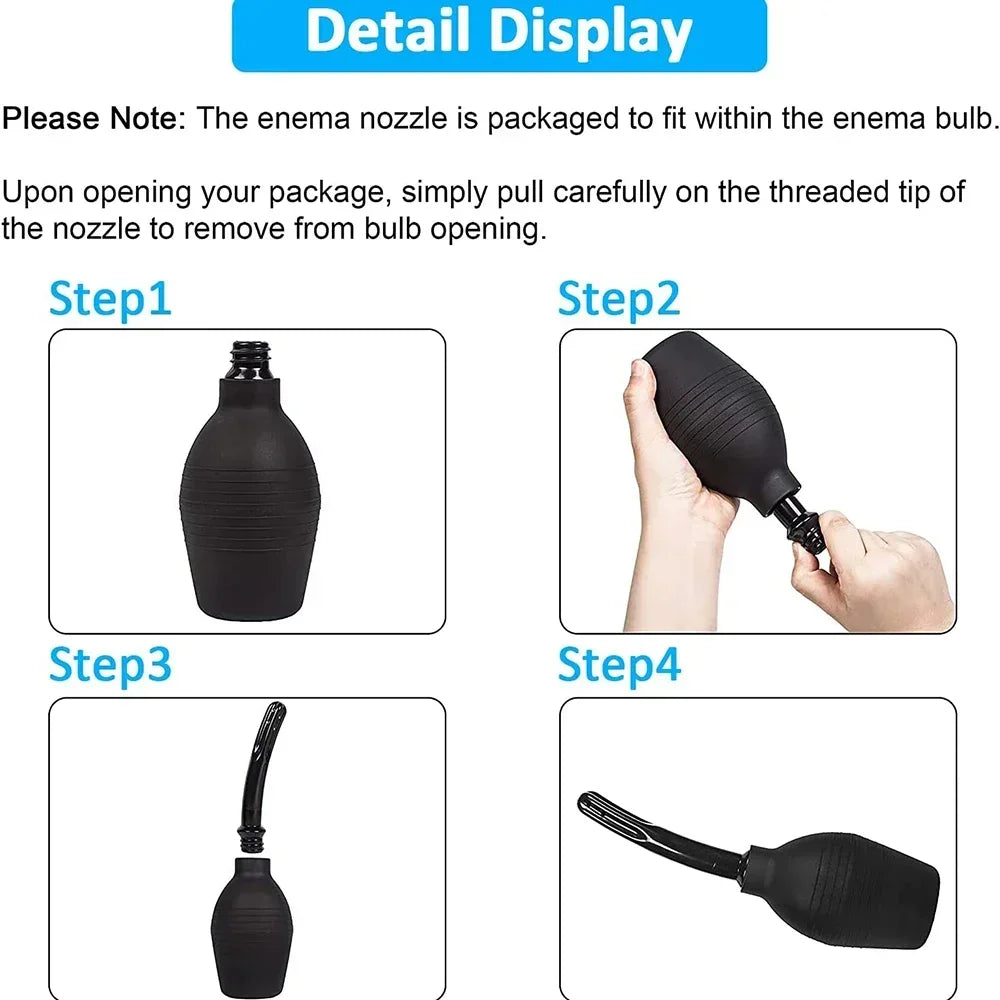 Enema Anal Douches for Men Women, Enema Bulb with Bendable Silicone Nozzles Colon Cleanse, Anti Backflow Shower Bidets Cleansing