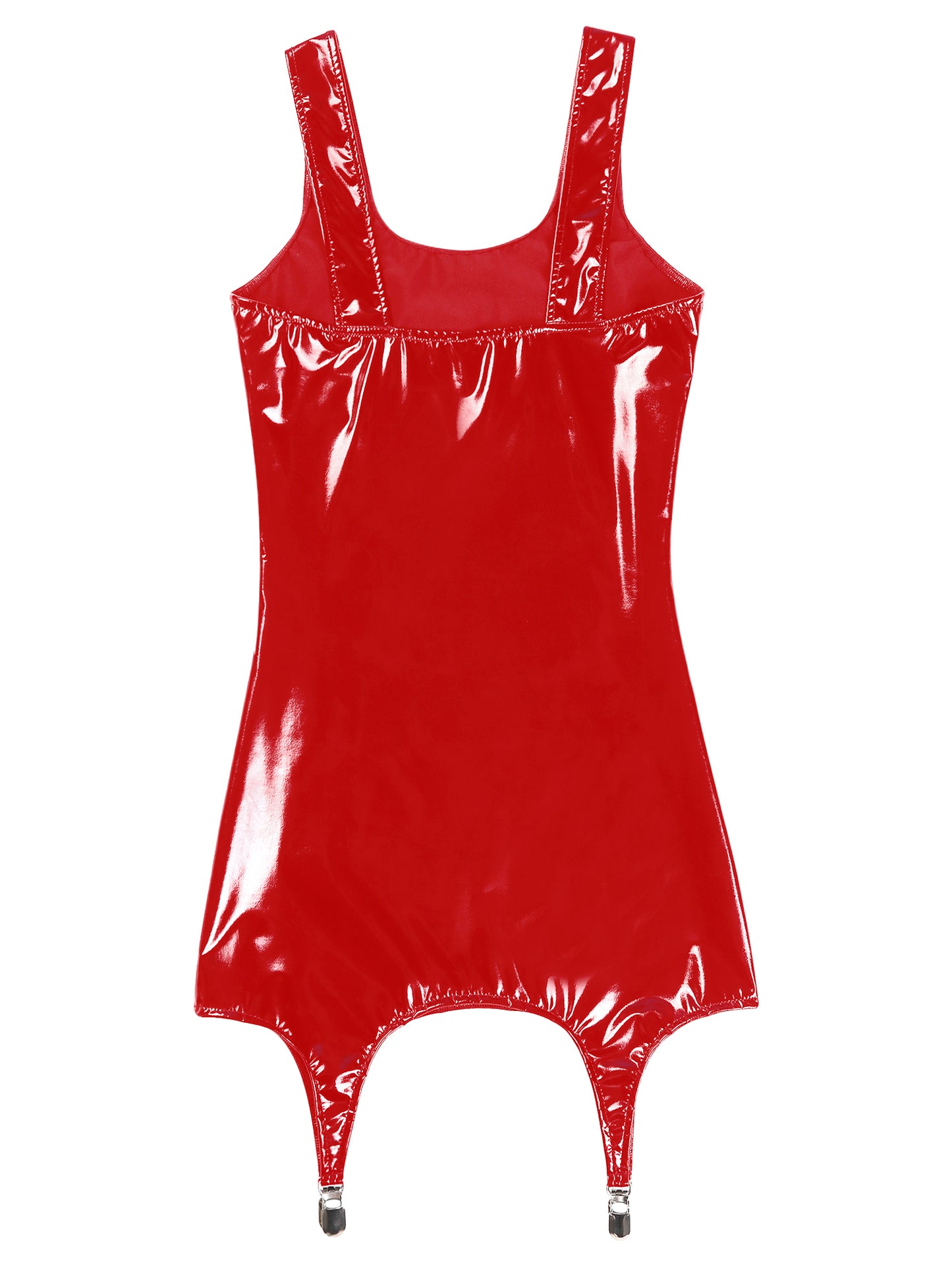 Womens Wet Look Patent Leather Latex Tank Dress Festival Wet Look Clubwear Nightclub Hips Bodycon Mini Dresses with Metal Clips