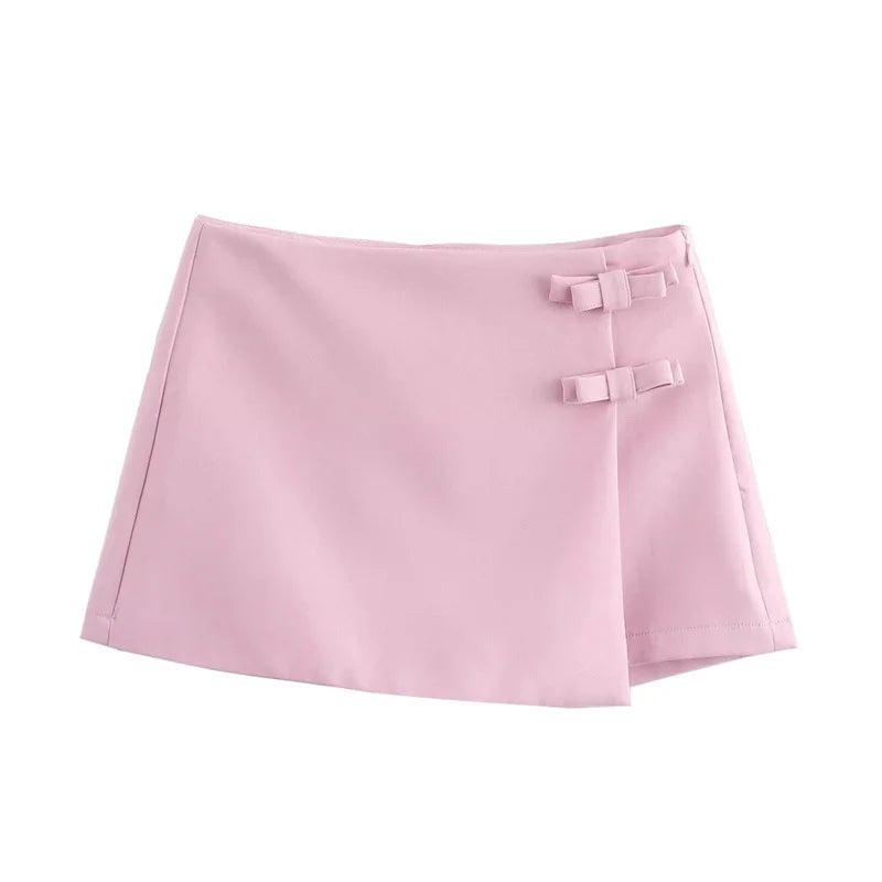 MUJER 2025 Pink White Mini Skirt Woman Fashion Bow Skort For Women