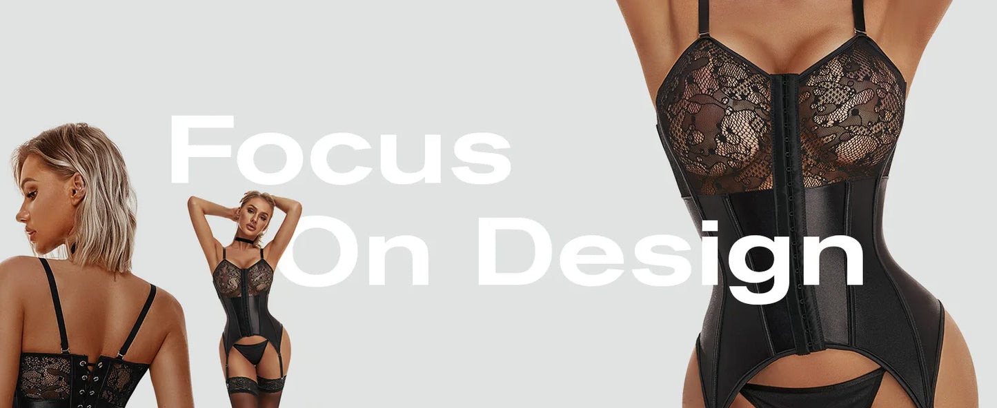 Women's Sexy Lace Lingerie Set with Garter Belt Bodysuit Teddy and Panty